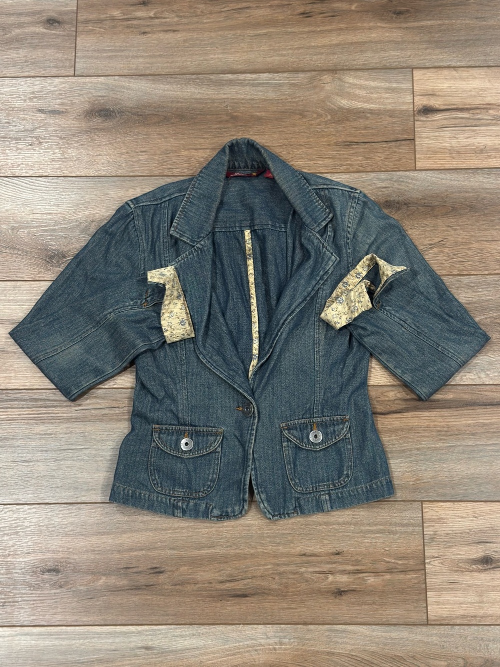 SO 100% Cotton Vintage 2000s Y2k Boho Floral Trim Denim Jacket | Size Medium